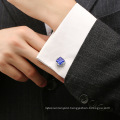 Vintage Pattern Luxury Blue Diamonds French Cufflinks Silver Plated Crystal Rhinestone Suit Cufflinks